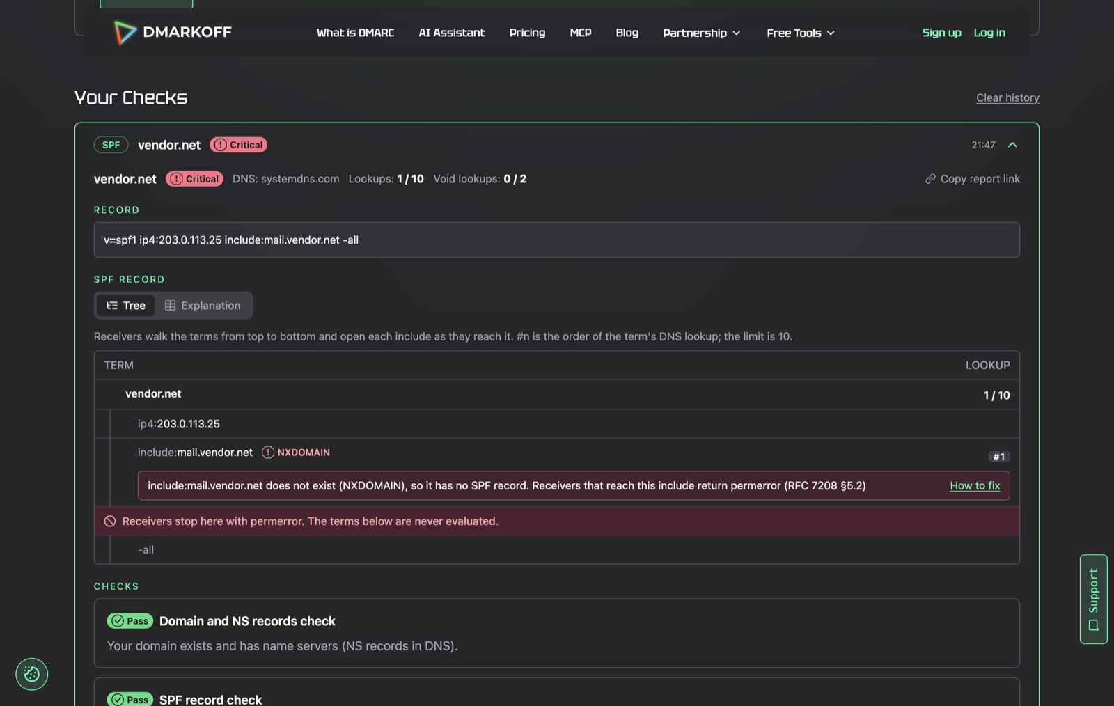 DMARKOFF: draft with an include host that does not exist yet