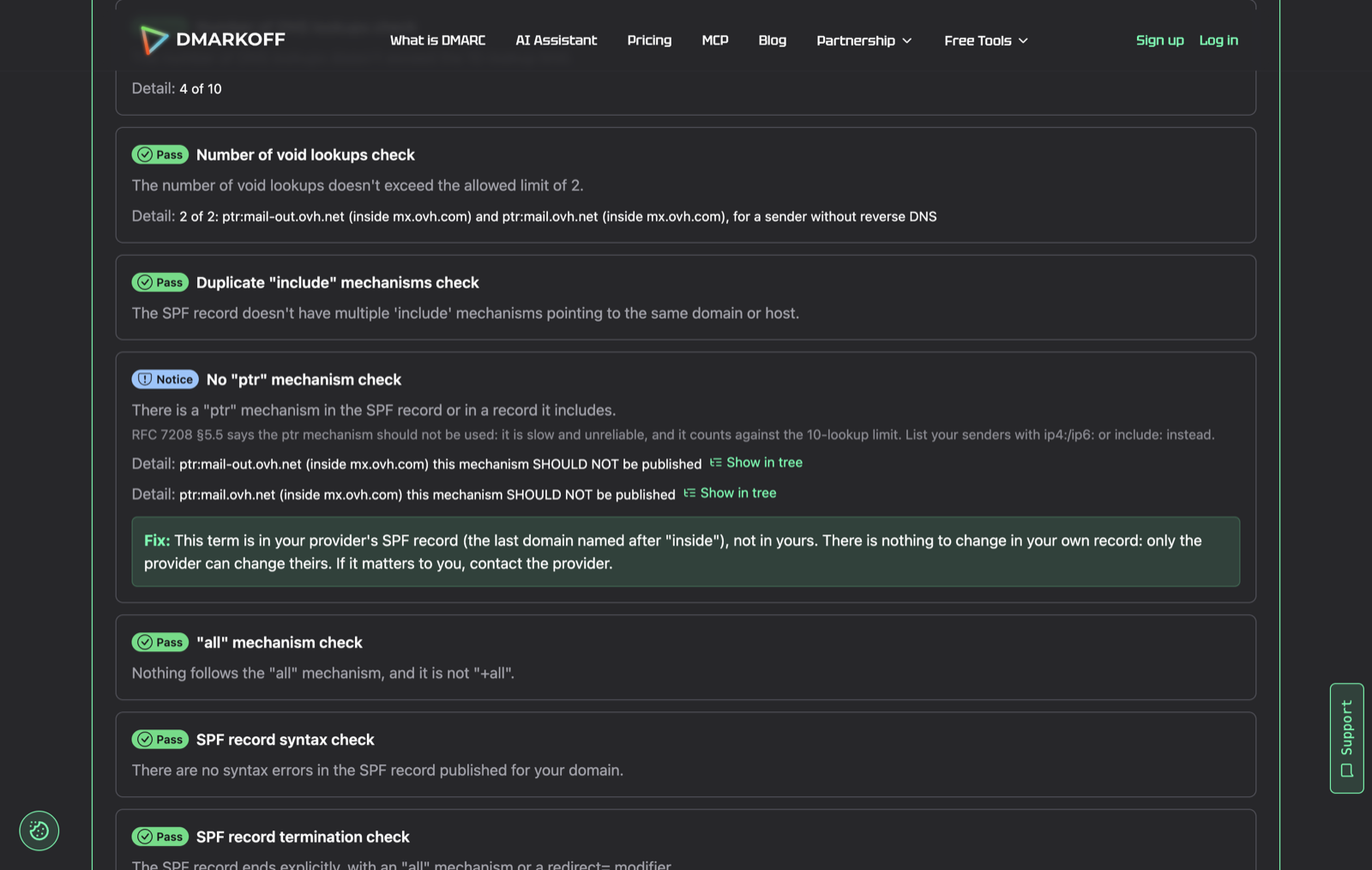 DMARKOFF checks for korben.info: void 2 of 2 and a provider-aware fix