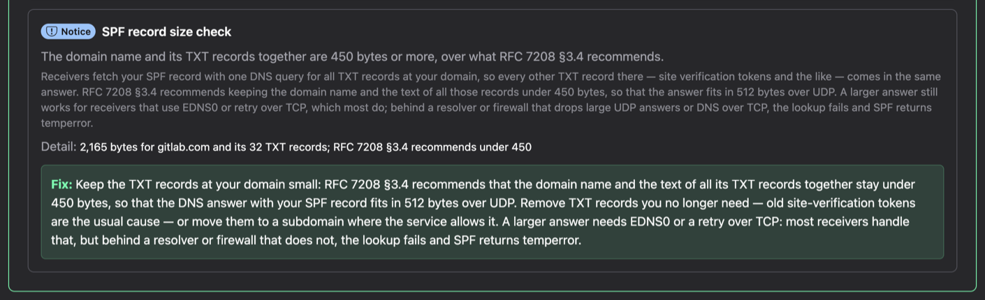 DMARKOFF record size notice for gitlab.com