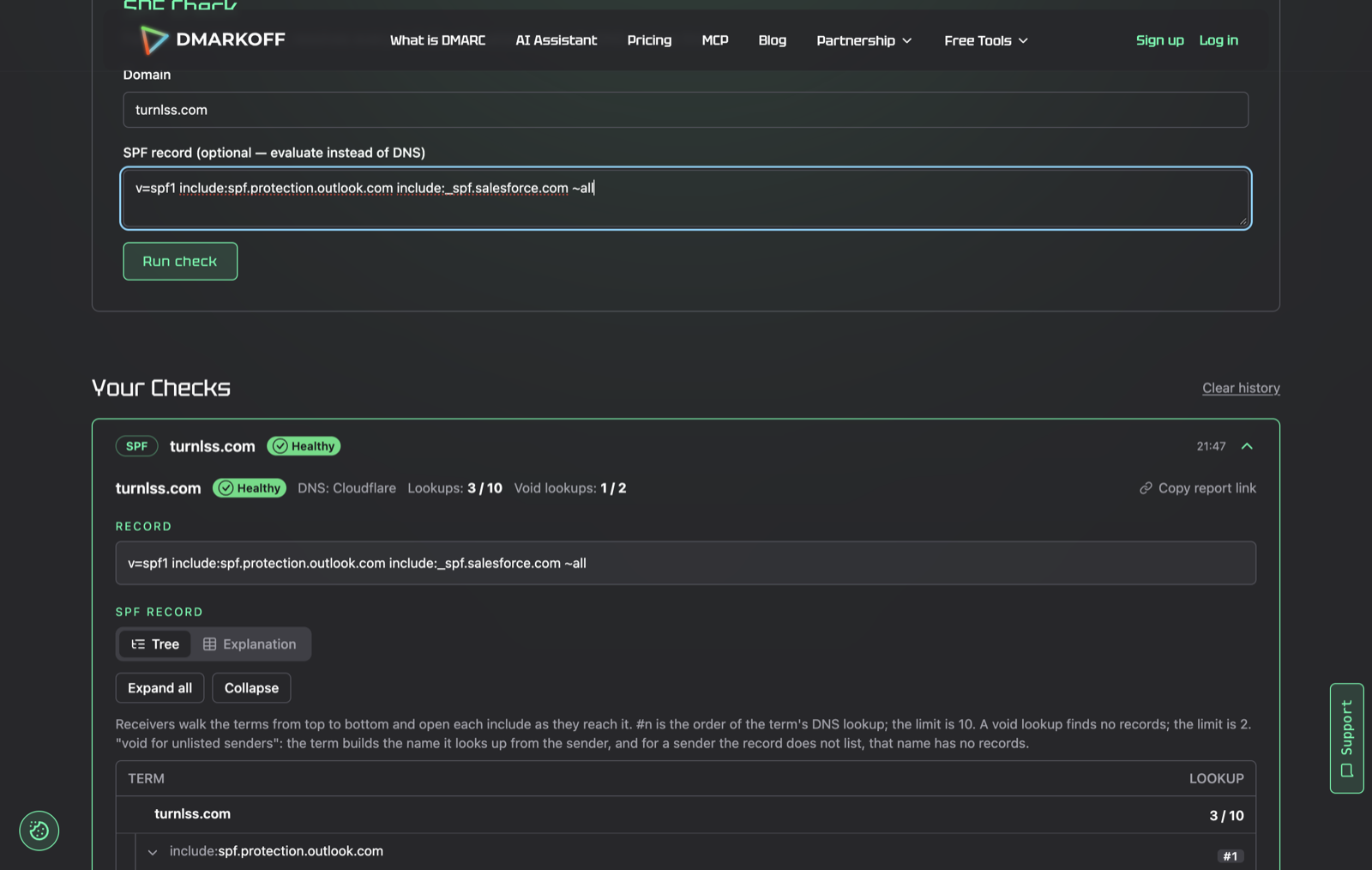 DMARKOFF: a draft record for turnlss.com evaluated before publishing