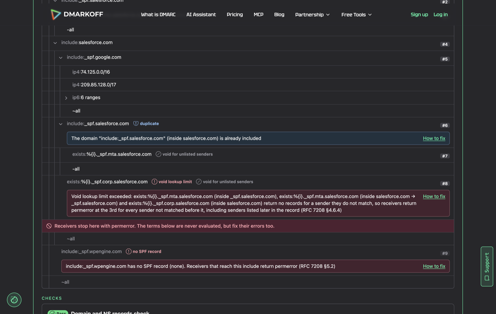 DMARKOFF tree for turnlss.com: void lookup limit at the 3rd exists, WP Engine never evaluated