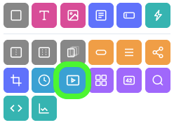The Add Widgets panel with the Video Widget icon, a play button, circled in green.