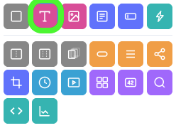 The Add Widgets panel with the Text Widget icon, a capital letter T, circled in green.