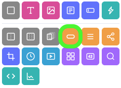 The Add Widgets panel with the Buttons Widget icon, a rounded pill shape, circled in green.