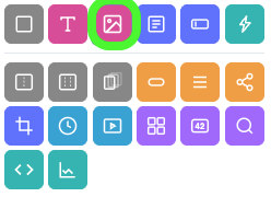 The Add Widgets panel with the Image Widget icon, a picture frame, circled in green.