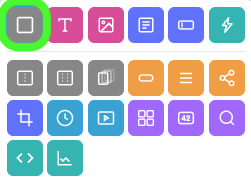 The Add Widgets panel with the Container Widget icon, a plain square, circled in green.