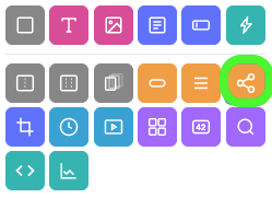 The Add Widgets panel with the Share Widget icon, three linked nodes, circled in green.