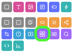 The Add Widgets panel with the Entry Display Widget icon, four squares in a grid, circled in green.
