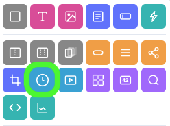 The Add Widgets panel with the Countdown Widget icon, a clock face, circled in green.