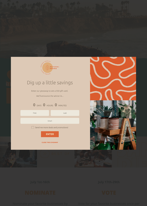Giveaway + Opt-In Pop-Up