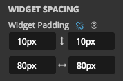 Widget Spacing settings with Widget Padding set to 10 pixels top and bottom and 80 pixels left and right.