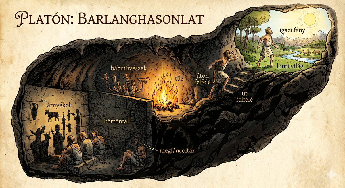 Plato's allegory of the cave — chained prisoners and shadows on the wall