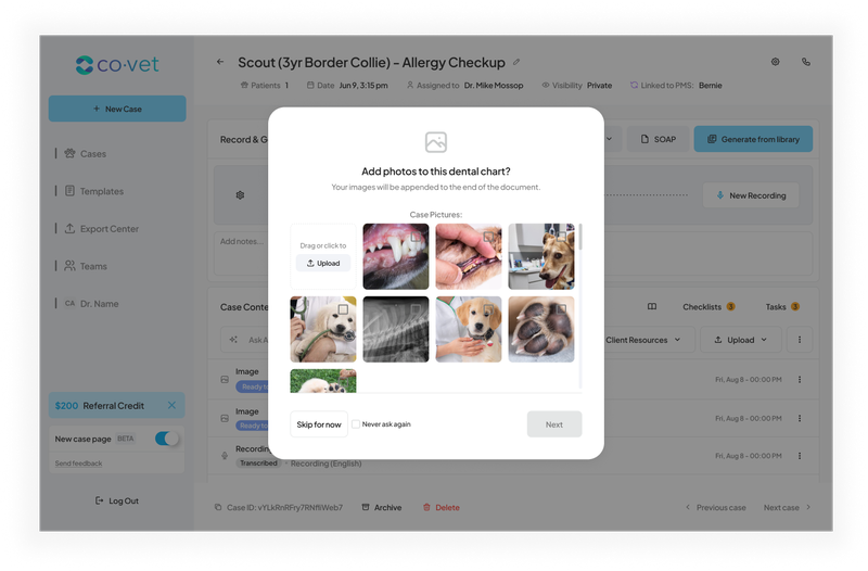 Adding photos to a dental chart in CoVet