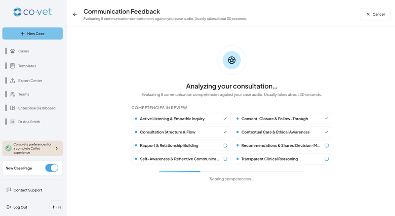 Communication Feedback analysing a consultation across eight communication competencies