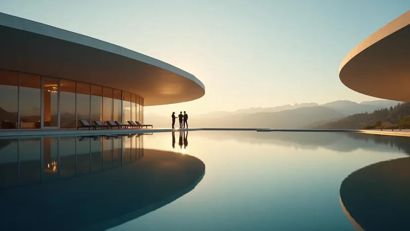 Architecture with water reflection