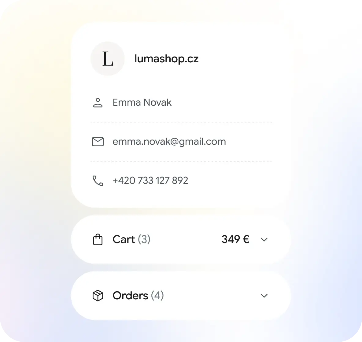 Customer details, cart and orders passed to Smartsupp via the Widget API