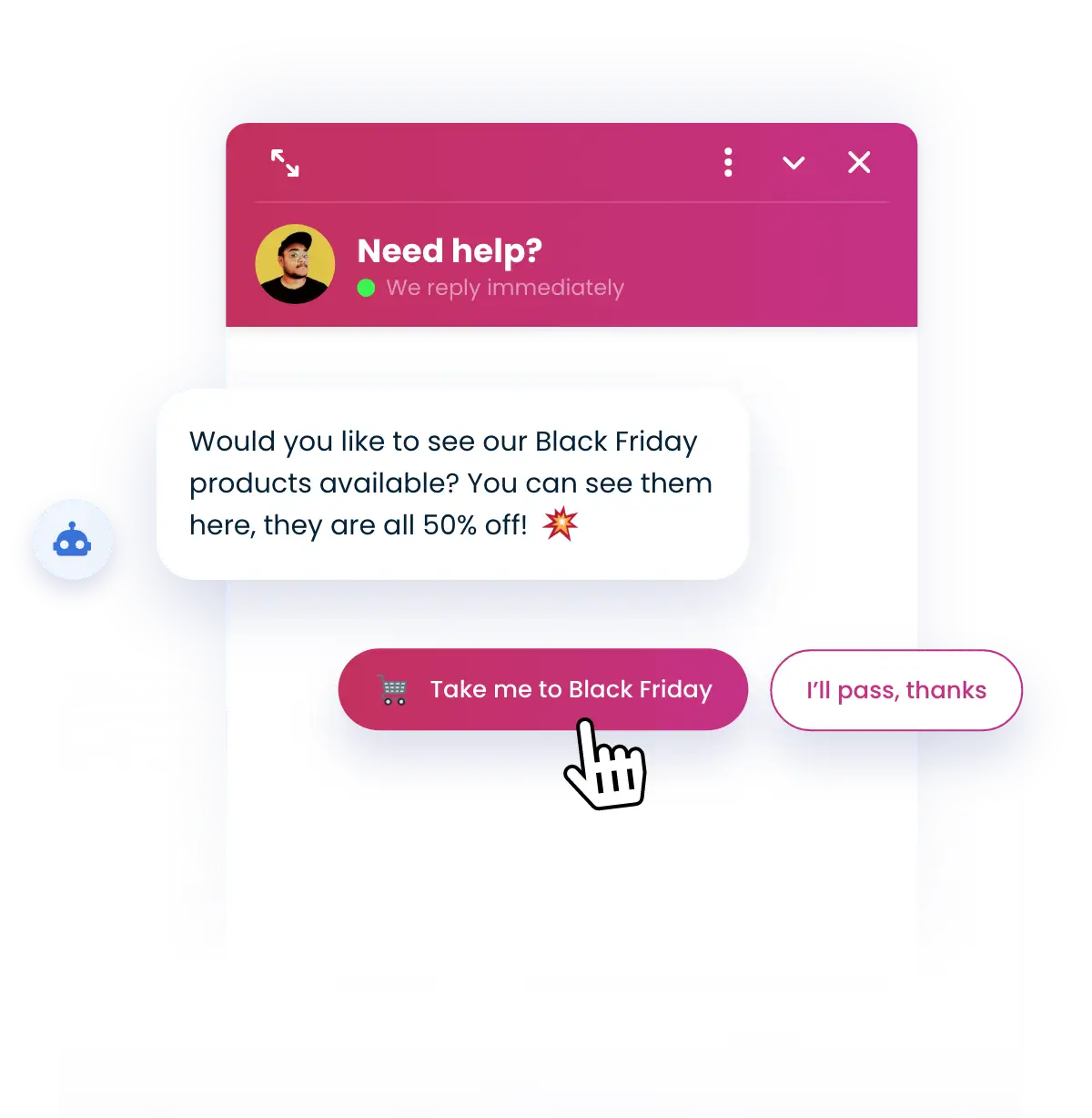 Smartsupp chatbot promoting Black Friday special offers.