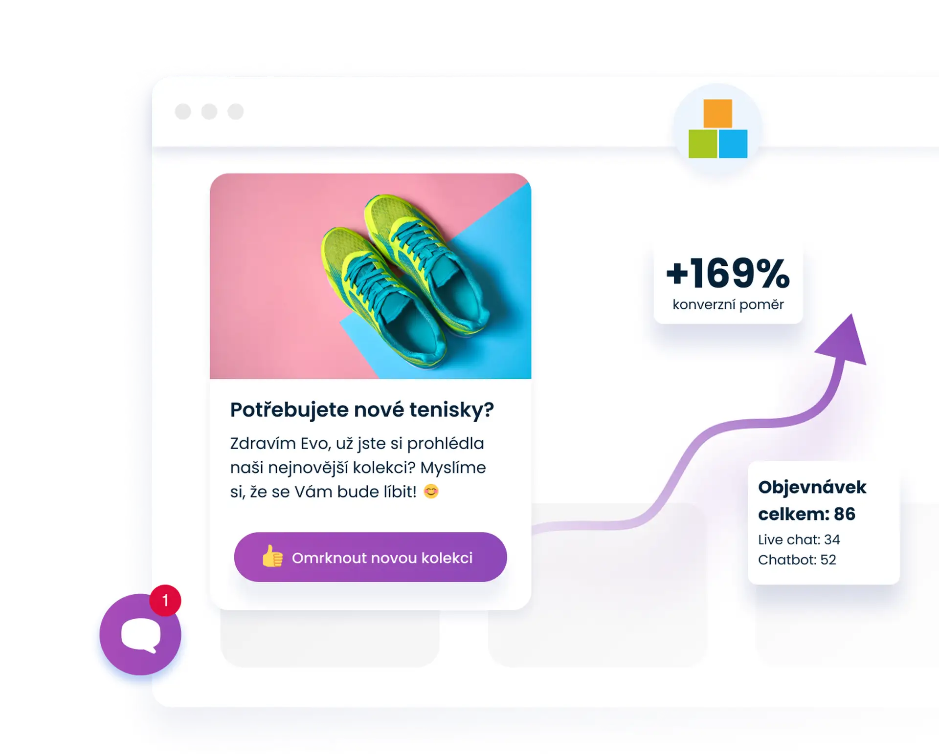 Smartsupp dashboard combined with the chat box on a Shoptet online store website