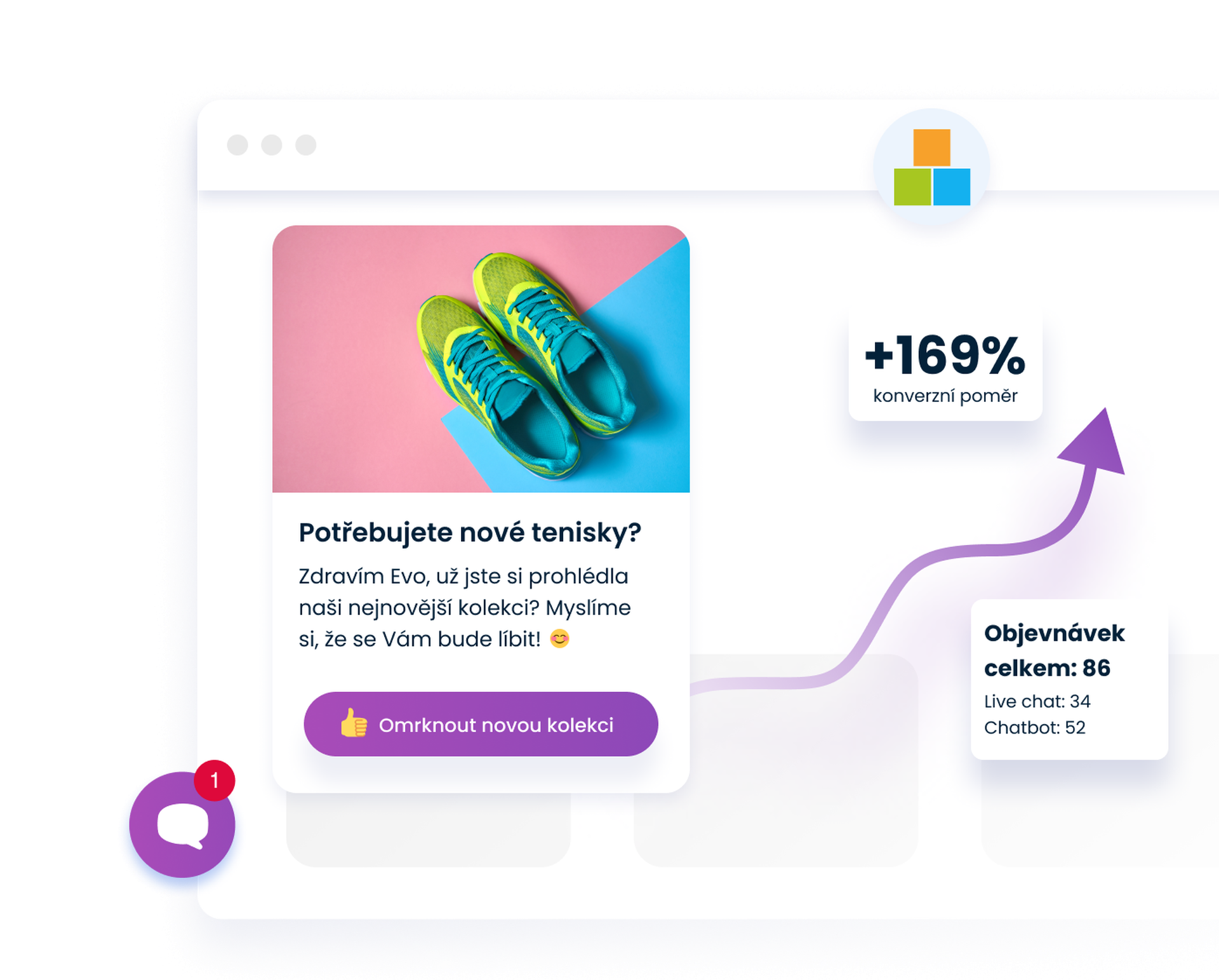 Smartsupp dashboard combined with the chat box on a Shoptet online store website