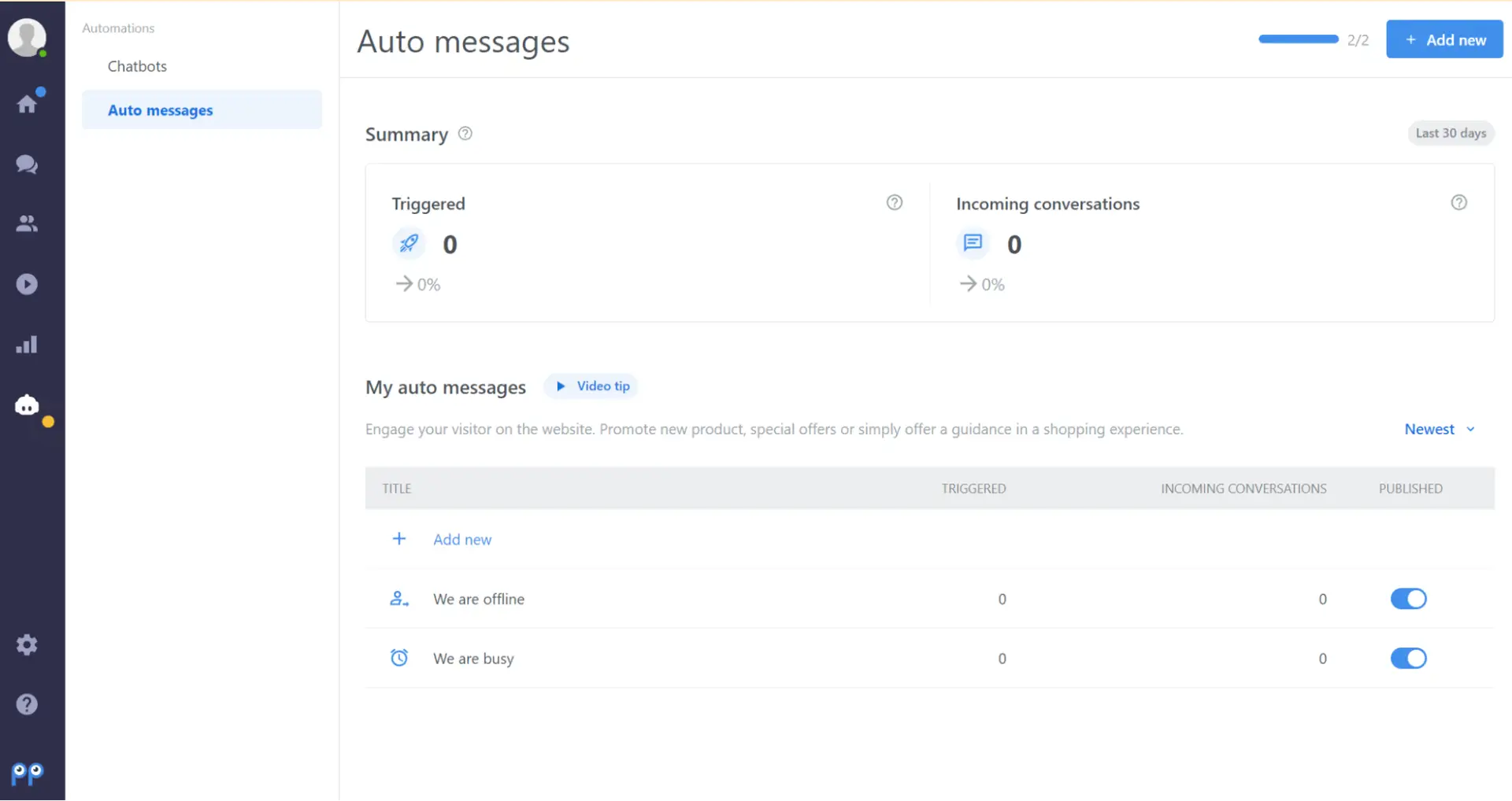 Smartsupp's auto messages