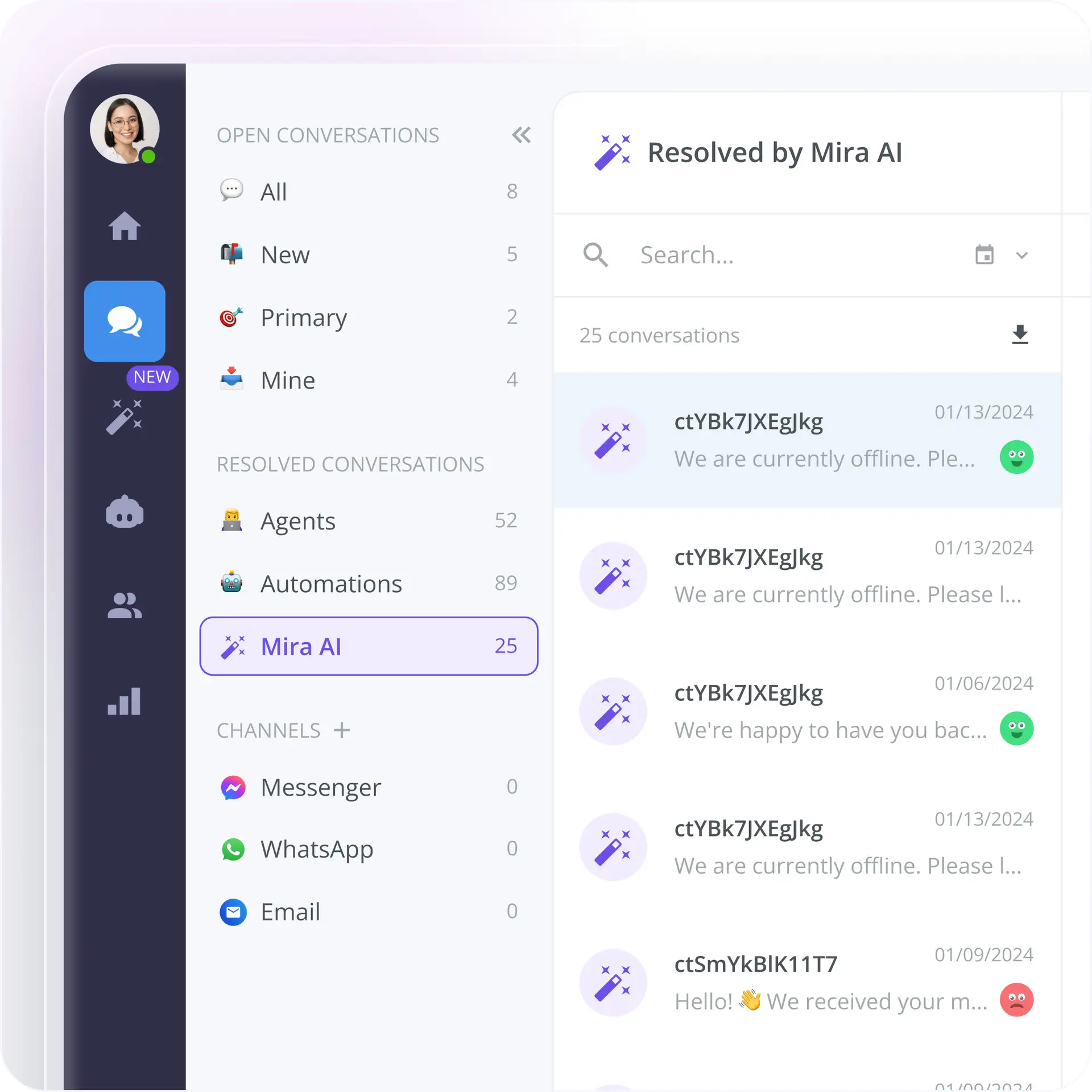 Smartsupp AI Shopping Assistant Conversation History