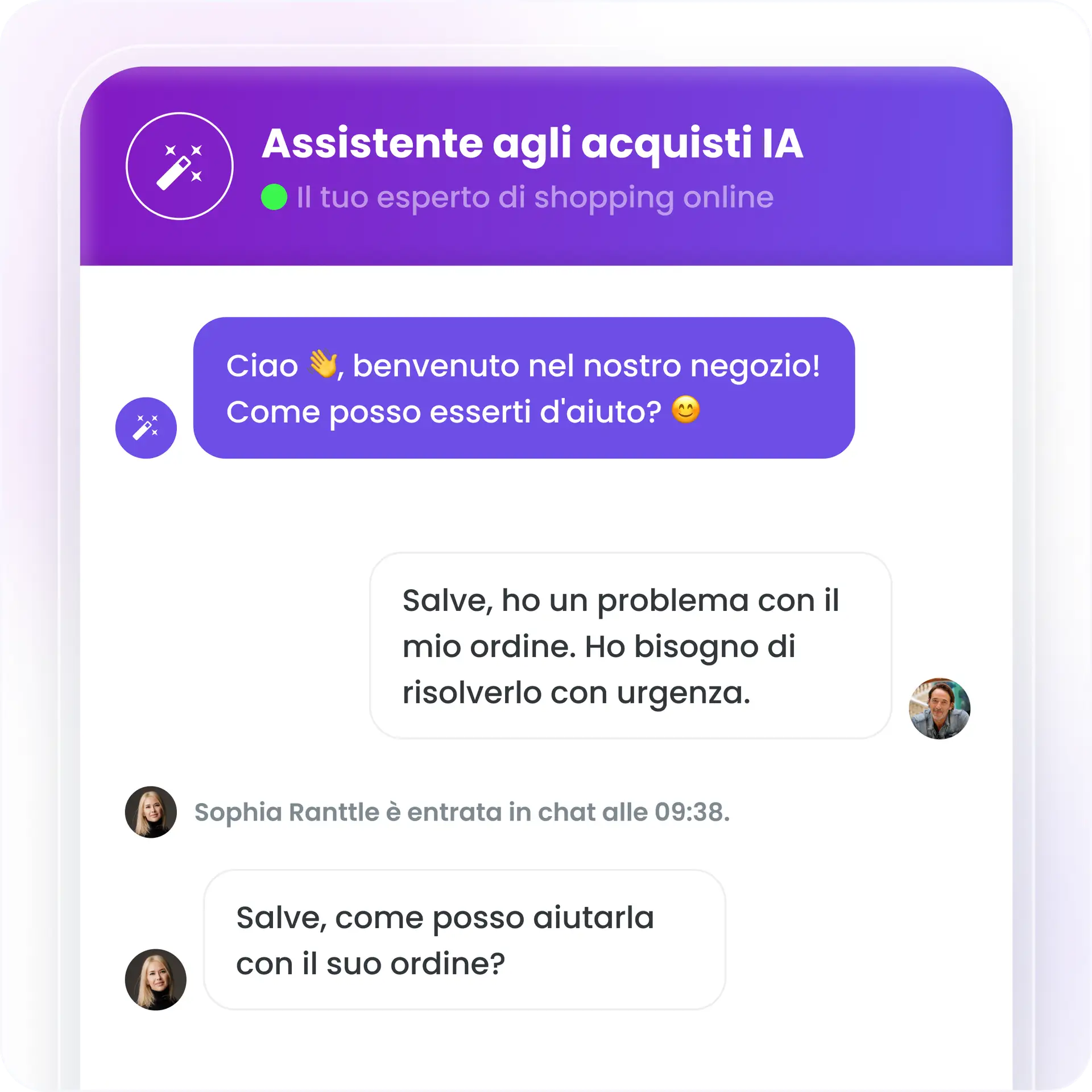 Assistente agli acquisti Smartsupp AI Passaggio all'agente in carne e ossa