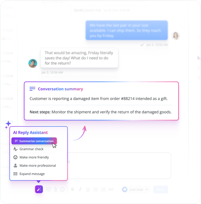 AI Reply Assistant - Summarize conversation history