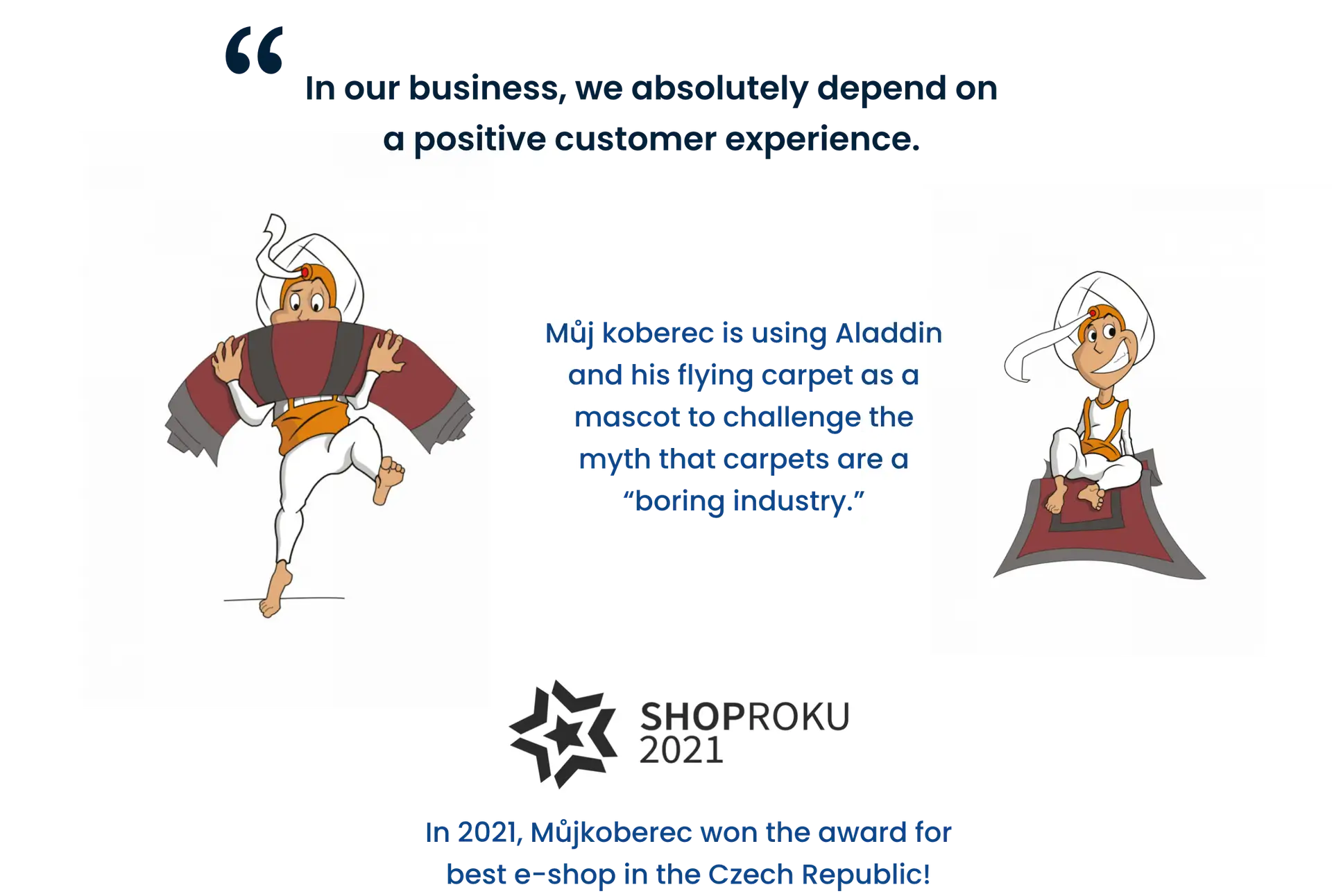 Picture of Aladdin as a mascot challenging the myth that carpets are a “boring industry”