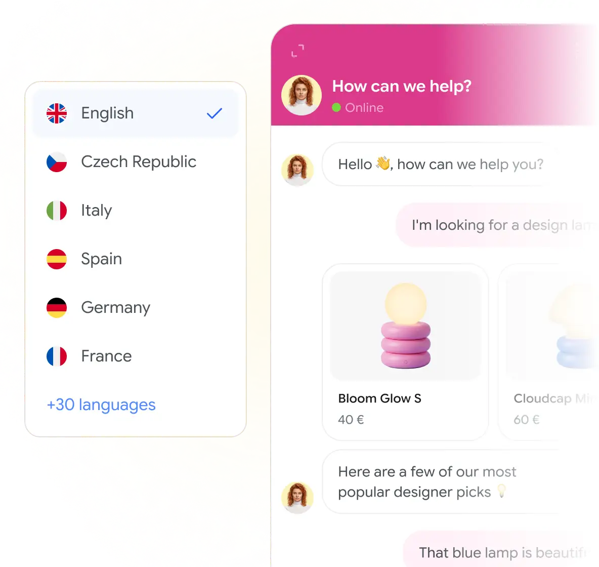 Smartsupp chat widget language picker with 30+ languages