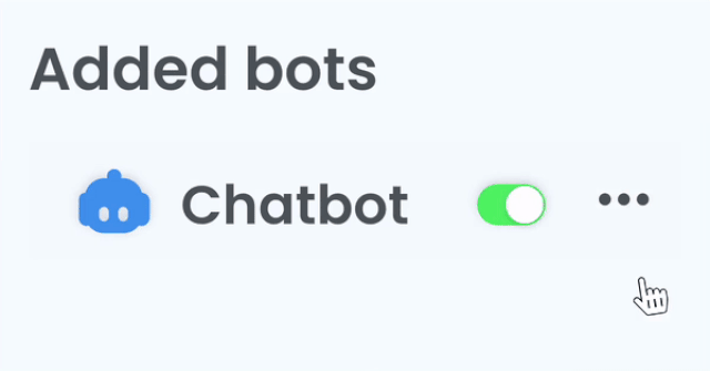 Added bots list showing a Chatbot entry with an enabled green toggle switch