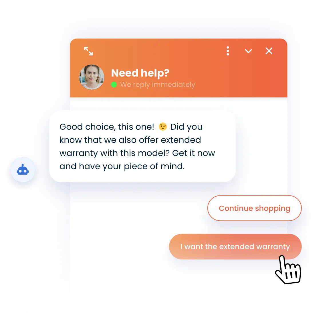 Smartsupp chatbot offering complementary products or related offers to the customers.