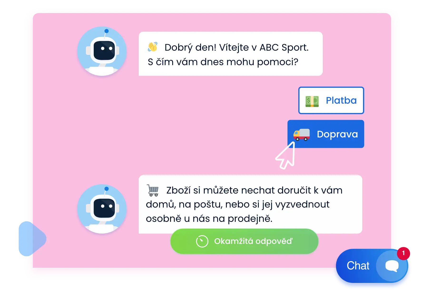 Jednoduchý chatbot odpovídá na dotaz návštěvníka