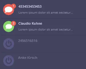 Smartsupp visitor chat list showing unread and closed conversations with colored status icons for each visitor