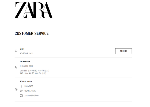 zara customer service