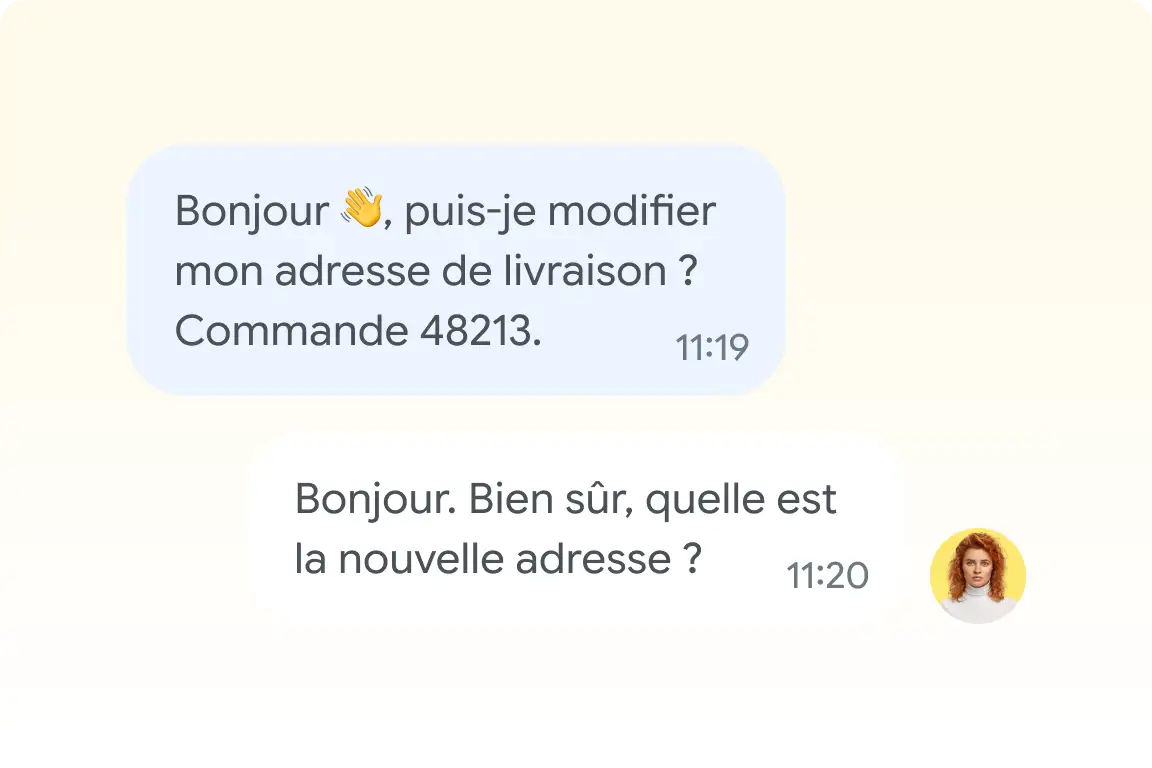 Customer receiving the reply translated into French