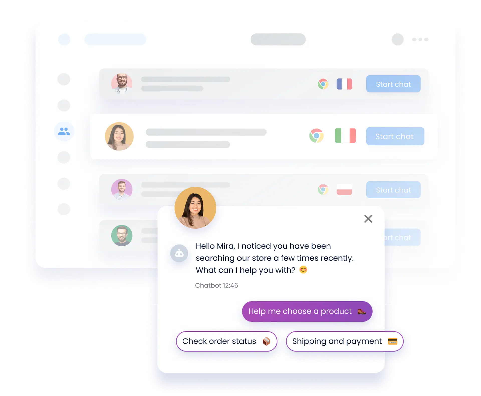 Simple live chat conversation with visitor