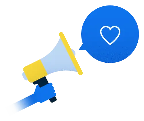 Megaphone with a heart bubble