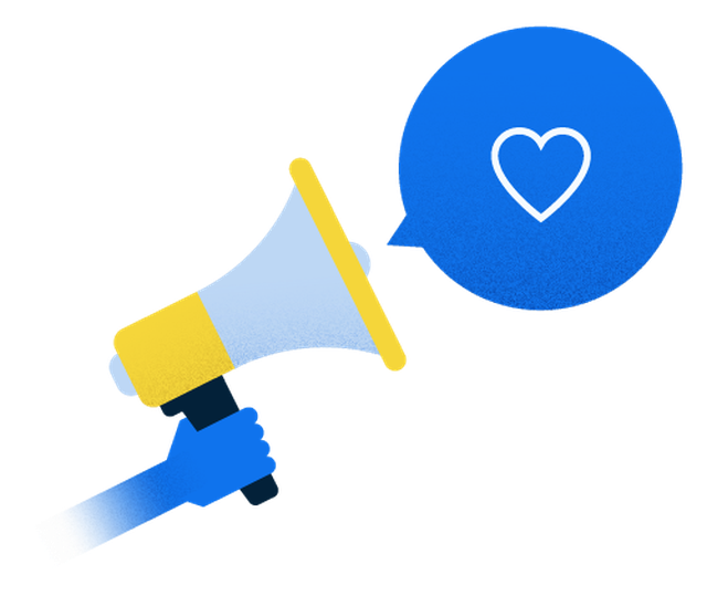 Megaphone with a heart bubble