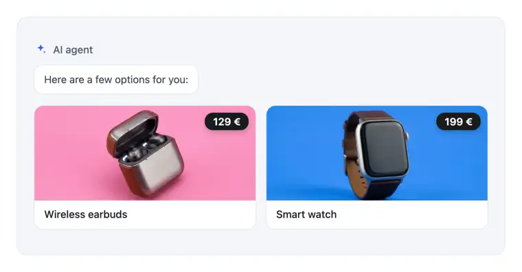 AI agent product cards showing prices