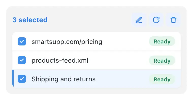 Bulk selection and the action bar in the AI sources list