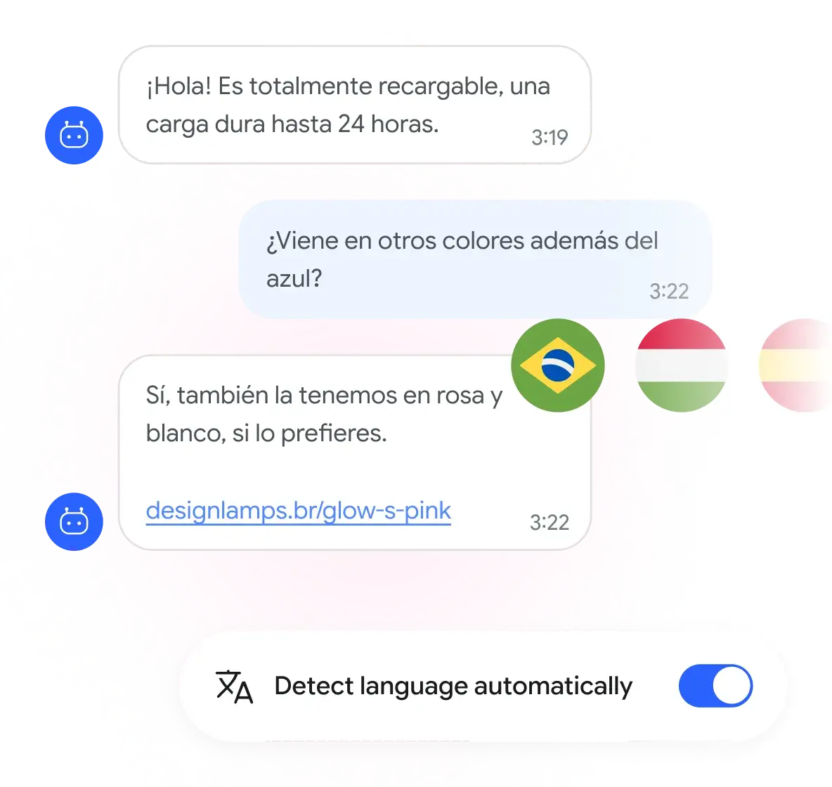Smartsupp AI agent replying to a customer in Spanish with automatic language detection