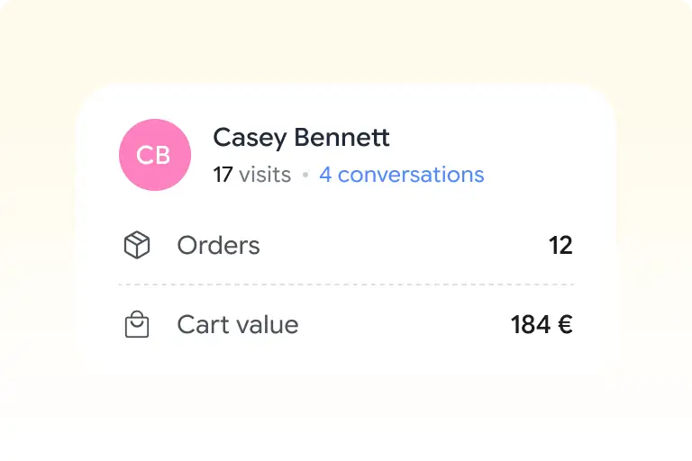 Customer orders and cart value shown to the agent
