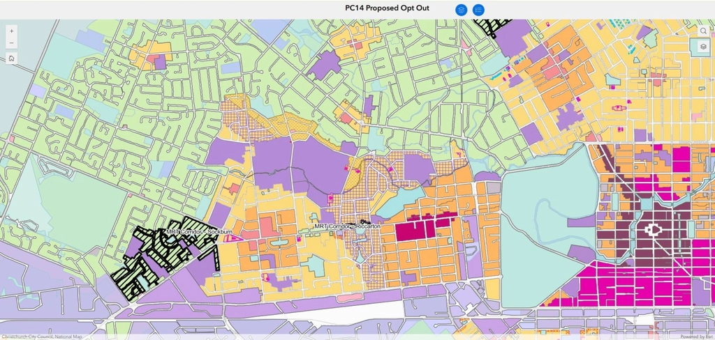 Christchurch City Council, National Map Powered by Esri – PC14 Proposed Opt Out