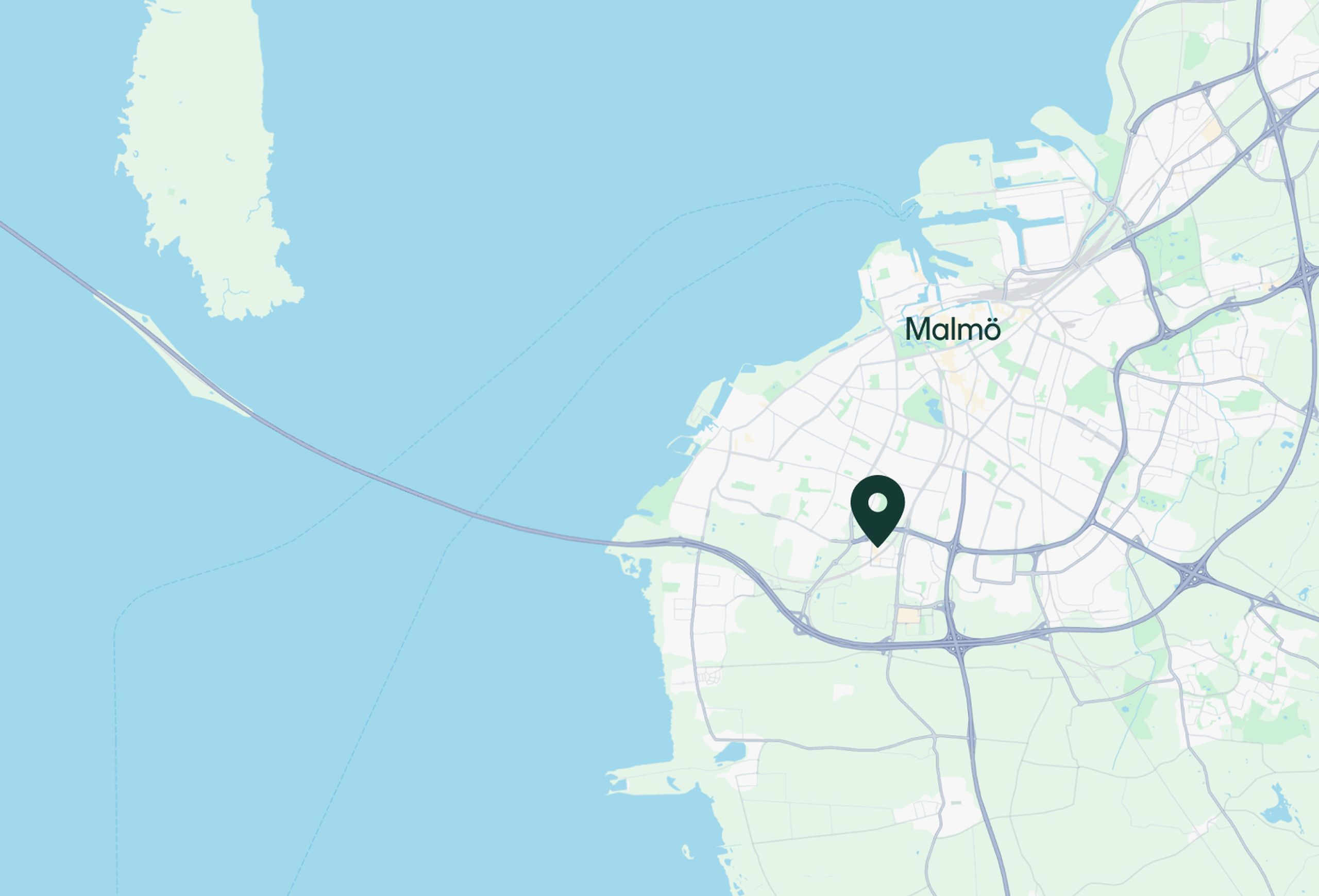 Karta över Malmö med markör för Regndroppen