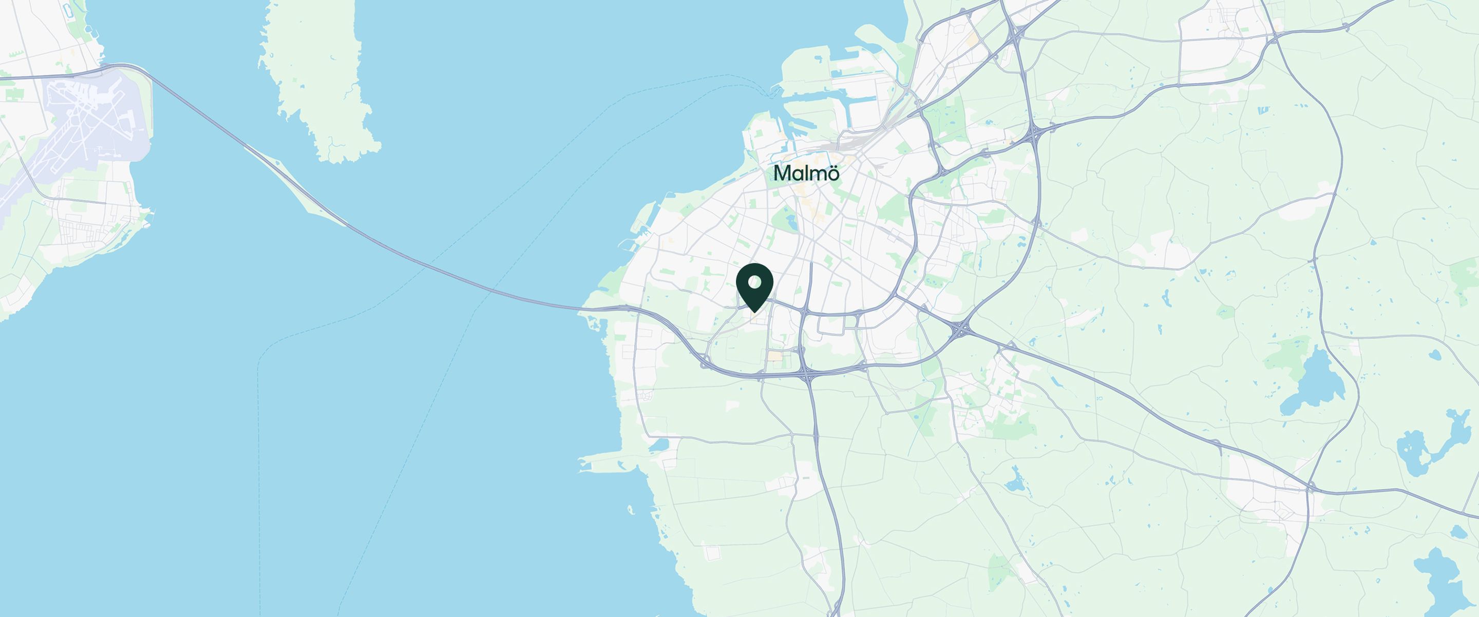 Karta över Malmö med markör för Regndroppen