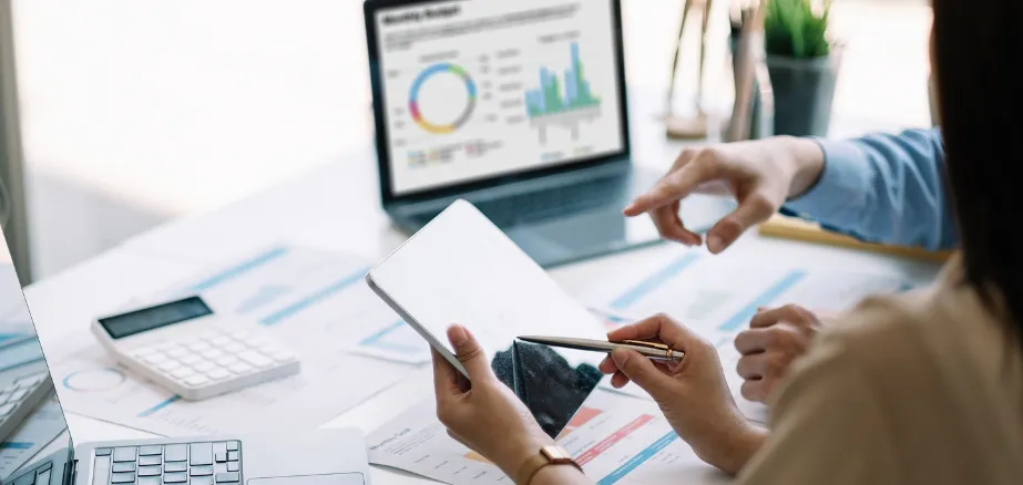 Woman monitoring analytics