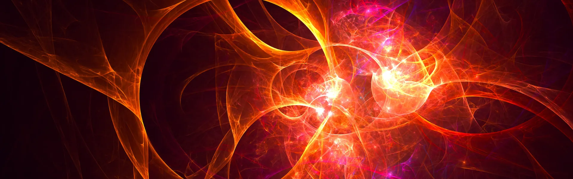 Abstract fractal art with vibrant swirls of orange, red, and purple, creating a dynamic, fiery cosmic appearance.
