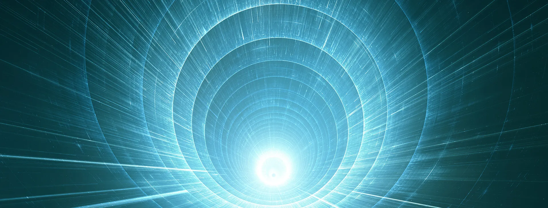 Futuristic blue tunnel with light at the end