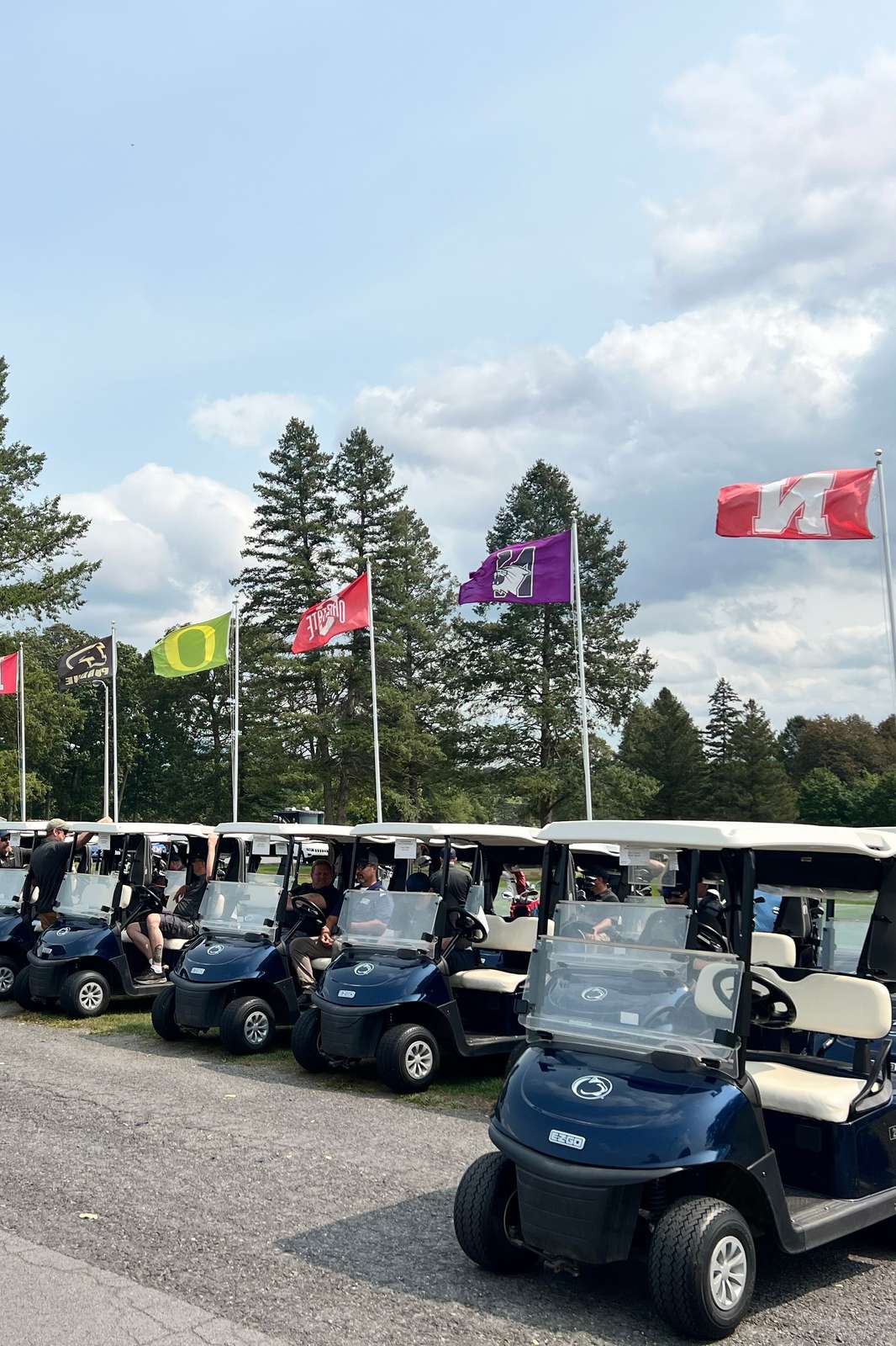 Golf cart lined up in a row