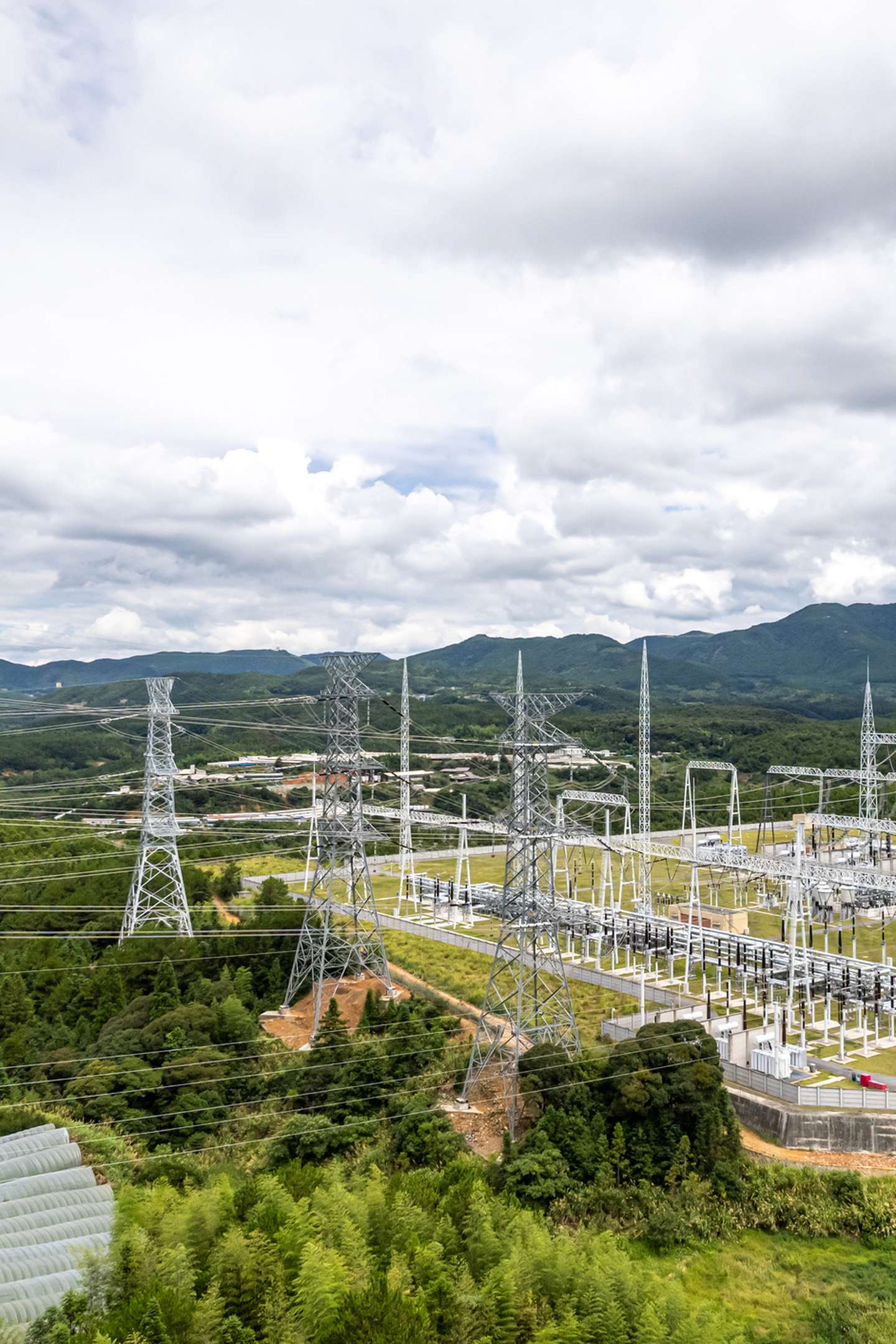 Large scale substation in green terrain